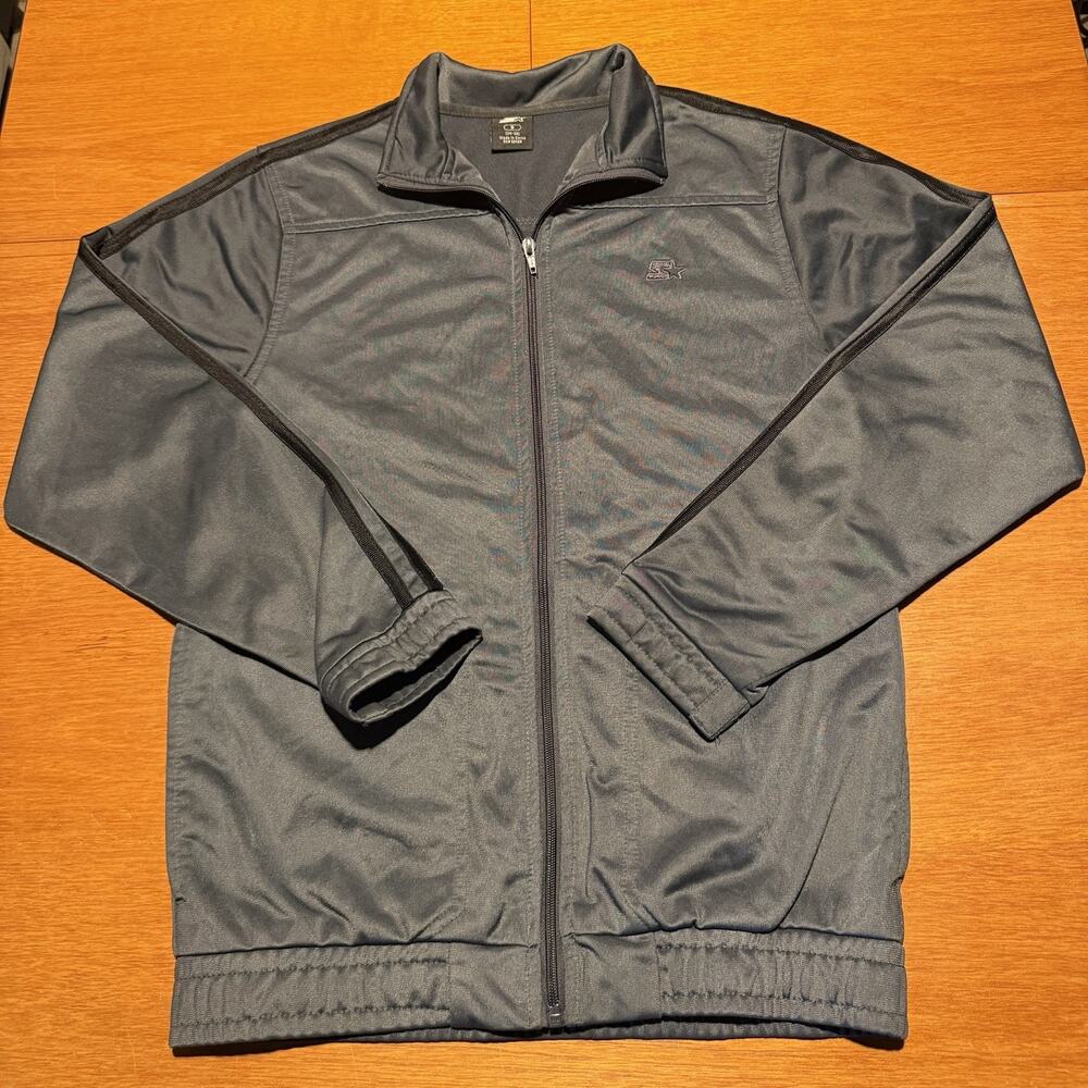 Starter Track Jacket Athletic Full Zip Gray Black Stripes Men’s Size Small